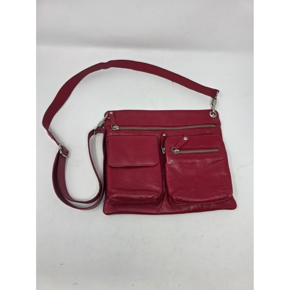 ILI Red Leather Crossbody Wristlet Bag Multi Pocket Organizer Purse